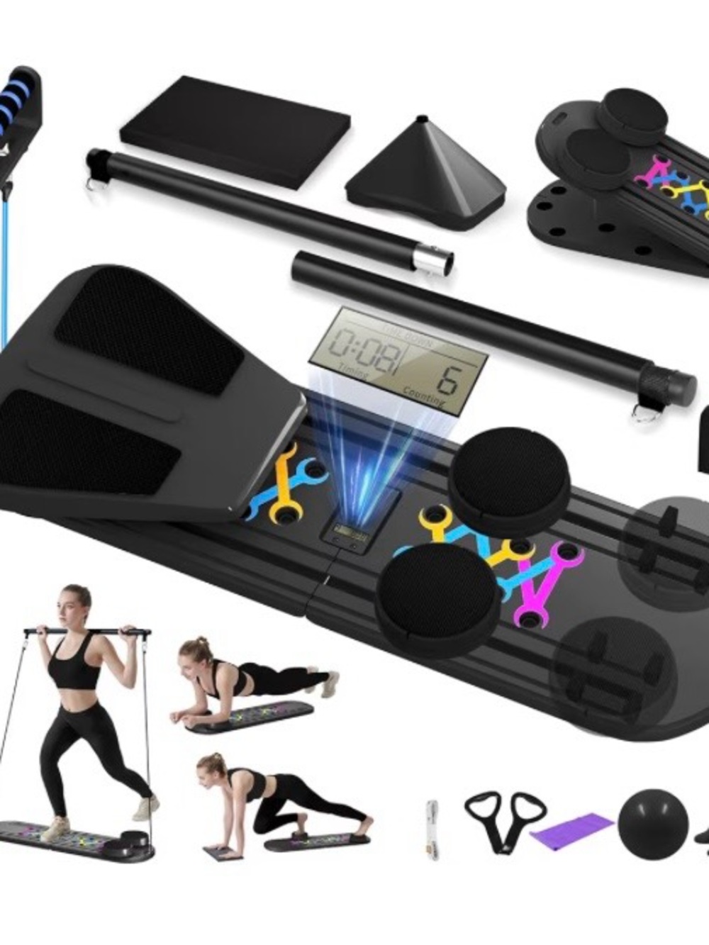 Black Foldable Pilates Reformer Board – Portable Home Workout Trainer